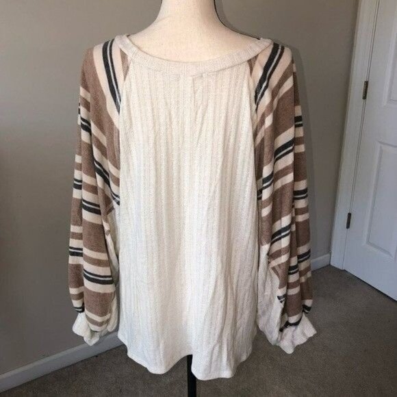 143 Story Womens Size Medium Knit Top Mixed Media Balloon Sleeve Sweater Top - Picture 5 of 9